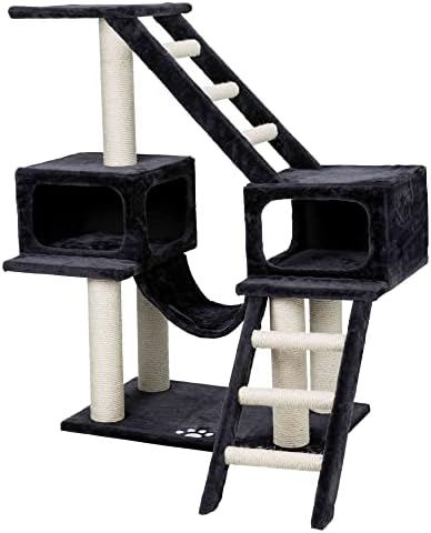 TRIXIE Malaga Cat Tower – Cat Tree with Extra-Thick Sisal Posts, Caves, Platforms & Hammock – Durable Cat Furniture for Indoor Cats – Gray, 18" x 28" x 43"