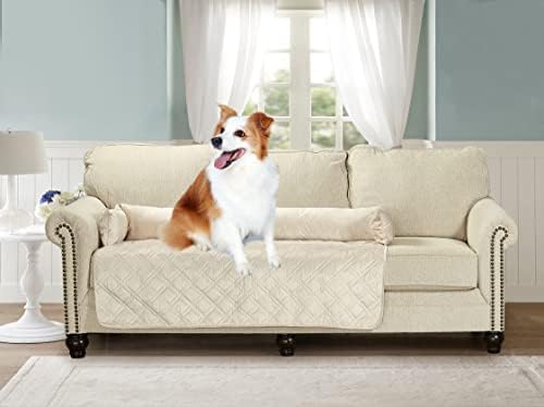 Brilliant Sunshine Beige Natural Velvet Dog Sofa Slipcover, Extra Large