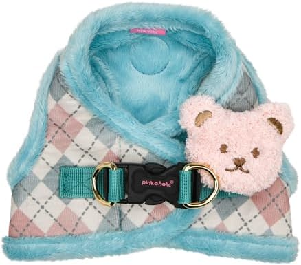 Pinkaholic New York Annika Vest Dog Harness Step-in Warm Winter Argyle Pattern for Small Dog, Aqua, Medium