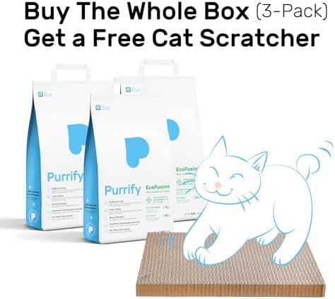 EcoFusion Cat Litter 3 Pack (8lb Each) Tofu & Corn Blend, Zero Powdering, Zero Mess, 99.8% Dust-Free, 98% Odor Control, Fast Clumping, Non-Stick, Includes Bonus Cat Scratcher