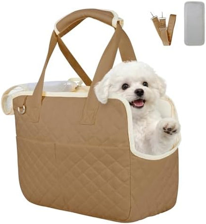 YooxArmor Dog Purse Carrier for Small Dogs & Cats, Foldable Soft Tote for 5-14lbs Pets, Large Pockets, Safety Leash & Removable Mat for Walking Shopping Outdoor, Khaki