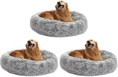 Bedfolks Calming Donut Dog Bed for Large Dogs,Dark Grey, 36" (Pack of 3)