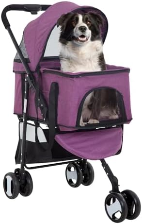 FDW 3 Wheels Pet Stroller 3 in 1 Multi-Function Dog Stroller Jogging Stroller with Detachable Carrier, Lightweight Travel Stroller for Small and Medium-Sized Pets, Purple