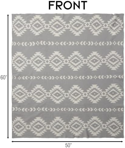 Carstens, Inc. Luxury Soft Stretchy Reversible Plush Throw Blanket, Large 50" x 60", Western Grey Diamond Aztec