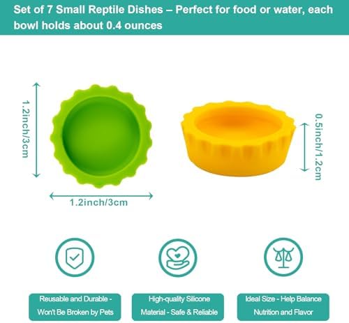 15 Pack Crested Gecko Food and Water Bowl, Eudimysx Reusable Small Reptile Feeding Dish, Gecko Tank Accessories for Hermit Crab, Tarantula, Isopods, Snails and Lizard, Silicone Easy Clean & 7 Colors