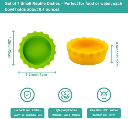 15 Pack Crested Gecko Food and Water Bowl, Eudimysx Reusable Small Reptile Feeding Dish, Gecko Tank Accessories for Hermit Crab, Tarantula, Isopods, Snails and Lizard, Silicone Easy Clean & 7 Colors