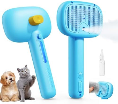 ROJECO 3-in-1 Pet Steam Brush,Spray Hair Removal Detangling Comb,Blue