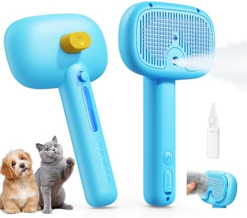 ROJECO 3-in-1 Pet Steam Brush,Spray Hair Removal Detangling Comb,Blue