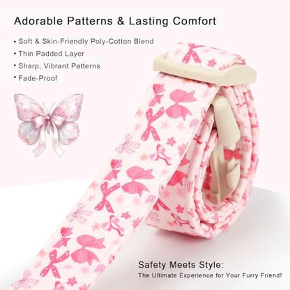 Pink Bow Dog Collar Cute Girl Dog Collars for Puppy Small Dogs - Lightweight Adjustable Girly Spring Female Dogs Everyday Collar with Safety Buckle XS