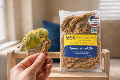 Birds LOVE® Millet Tips & Tails for Birds – Premium Spray Millet Treat, Grown in the USA – Natural & Healthy Bird Food for Parakeets, Cockatiels, Budgies, Lovebirds, Finches, Canaries & Parrots – 1 lb
