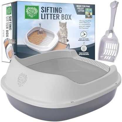 Small Pet Select Sifting Cat Litter Box, with Scoop & 5 Pee Pads