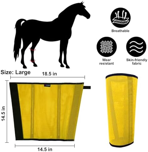 Horse Fly Boots, Breathable Mesh Protection Set of 4, Comfortable Horse Leggings, Breathable Mesh Design, Equine Supplies for Reduce Stomping, Hoof Damage & Leg Fatigue (Yellow, Large)