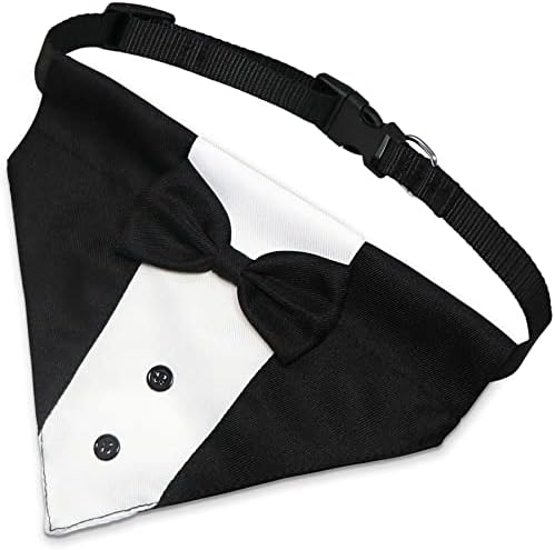 GOYOSWA Dog Tuxedo Suit Wedding Bandana Collar with Bow Tie, Adjustable Formal Dog Tux, Engagement Birthday Tuxedo for Small Medium Large Dogs Pets (Small: Neck 12.5”-21”) (Pack of 3)