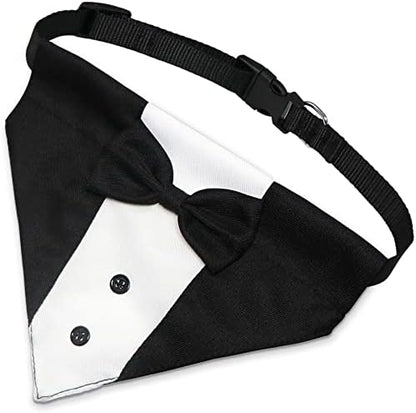 GOYOSWA Dog Tuxedo Suit Wedding Bandana Collar with Bow Tie, Adjustable Formal Dog Tux, Engagement Birthday Tuxedo for Small Medium Large Dogs Pets (Small: Neck 12.5”-21”)
