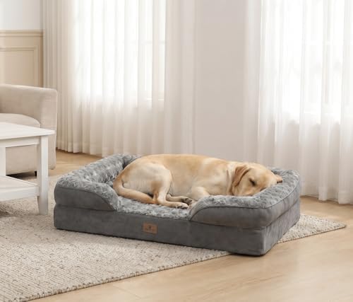 XXL Orthopedic Dog Beds Large Sized Dog - Washable Large Dog Cat Bed Waterproof, Comfort Dogs Couch Sofa with Washable Removable Cover, Pet Bed with Nonskid Bottom, 53'', Dark Grey