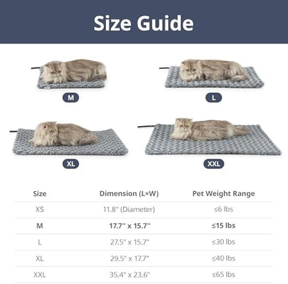 Adjustable Temperature Cat Heating Pad, 17.7"x15.7", 55W, Light Gray