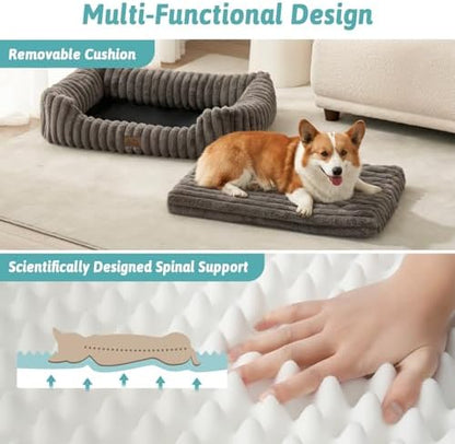 COZY KISS Orthopedic Pet Bed for Small Dogs & Cats - Washable Rectangle Pet Bed with Anti-Slip Bottom, Soft Calming Cat & Puppy Bed for Indoor Pets (30"x23"x7", Grey)