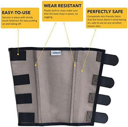 Fine Mesh Fly Boots Loose Fitting & Non-Slip Horse Fly Leggings No More Horsefly Nuisance Greatly Reduce Stomping Breathable with Natural Air Flow (Set of 4)