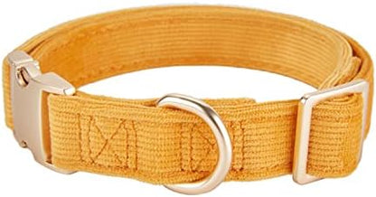 Soft Corduroy Fibric Dog Collar with High Grade Metal Buckle, for Large Dogs.(Orange,Large:17-26")