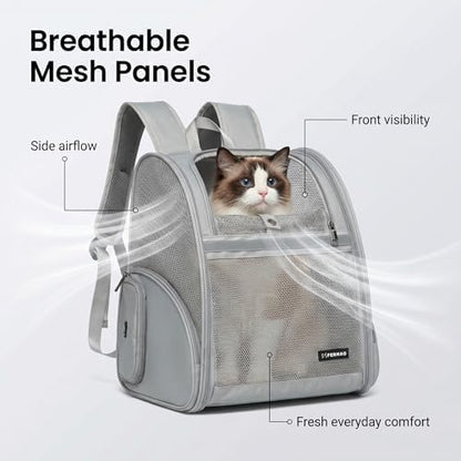 Cat Backpack Carrier for Small Dogs and Medium cat Puppy Kitten Bunny Pet Carrier Backpack Collapsible with Fully Ventilated Mesh with Safety Leash (Gray, 12.9" L x 10.62" W x 15.5" H - M)