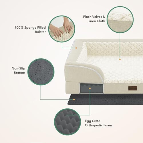 Waterproof Orthopedic Dog Bed for Extra Large Dogs, 42x30in, Beige
