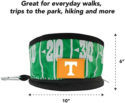 Pets First NCAA Tennessee Volunteers Collapsible Dog Travel Bowl, Food and Water Bowl for Dogs & Cats. Lightweight Leak-Proof Pet Bowl for Travel with Football Field & Pebble-Grain Design