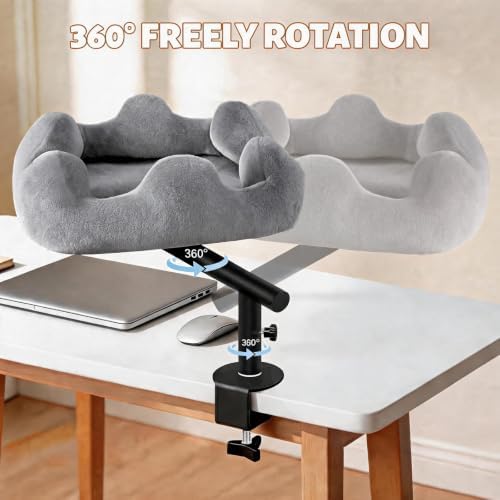 Cat Desk Bed, 360° Rotatable Adjustment Desk Cat Bed, Supports 40 lb, Detachable & Washable Cat Bed for Desk with Soft Faux Fur, for Remote Workers, Office Staff and Gamers