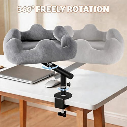 Cat Desk Bed, 360° Rotatable Adjustment Desk Cat Bed, Supports 40 lb, Detachable & Washable Cat Bed for Desk with Soft Faux Fur, for Remote Workers, Office Staff and Gamers