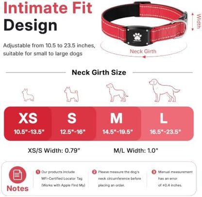 GPS Dog Collar with Tracker, Waterproof, No Monthly Fee, Red, S