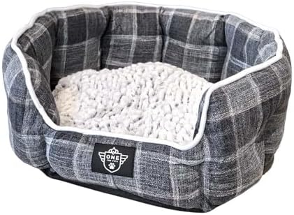 One for Pets Snuggle Pet Bed,Dog Bed, Cat Bed, Removable Washable Octagon Cuddle Bed,Anti Anxiety (Check Pattern, Small (18 Inch))