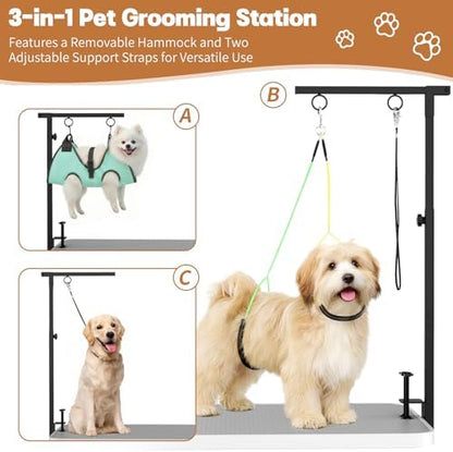 Dog Grooming Table Arm, 31.5"-43.3" Adjustable Pet Stand with Hammock & Clips – 3-in-1 Grooming Kit for Nail Trimming, Haircut & Drying, Home Supplies for Small Dogs