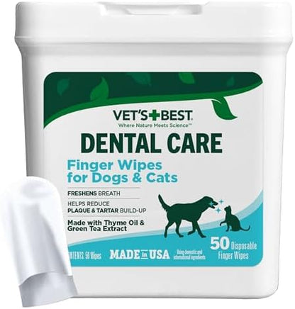 Vet's Best Finger Dental Wipes for Dogs & Cats, Fresh Breath, 50 Count