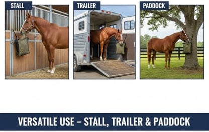 XL Double-Sided Knotless Slow Feed Hay Net – Holds 5–6 Flakes, 2"x2" Openings, Comfortable for Horse Muzzles, 1000D Mesh Side Gussets, Adjustable Hanging Strap, Durable & Safe Design