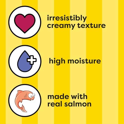 Temptations Creamy Puree Squeezable Lickable Cat Treats, Wet Cat Treats with Salmon, 0.42 oz. Tubes, 4 Count