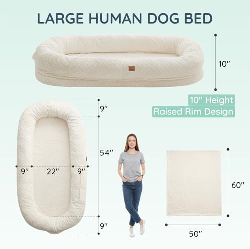 ChiXnuggle Orthopedic Human Dog Bed,with Faux Fur Washable Cover,Blanket