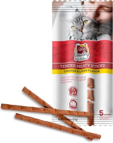 Country Kitchen Chicken & Liver Tender Meaty Sticks Cat Treats, High in Protein, Easy to Break and Chew, 0.88 Oz, 5 Count (Pack of 5)
