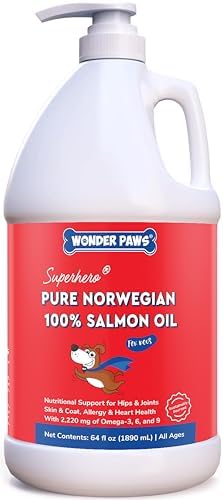 Premium Salmon Oil for Dogs – Pure Norwegian Salmon Oil High in Omega 3 EPA & DHA -Powerful Fish Oil for Dogs Skin & Coat, Hip & Joints, Allergies & Itchy Skin – Omega 3 Fish Oil for Dogs (64 oz)