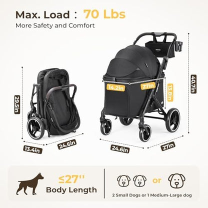X6 Pet Stroller for Medium Large Pets Up to 70Lbs, Black