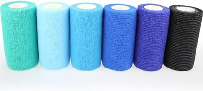 Self Adhesive Bandage Wrap Animal Cohesive Bandage Self Adherent Wrap First Aid Tape for Dogs Cats Horses Birds & Wrist Healing Ankle Sprain (4 Inch Blue Change 6 Rolls)