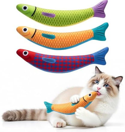 PetBusy Cat Toys with[5000mg A+Natural Catnip &Silvervine] [Baby Grade] Interactive Soft Chew Kicker Cat Toys for Indoor Cats & Kittens, [Crinkle &Bell] Fish Sound Toy, Drives Bored Cat Crazy with Fun