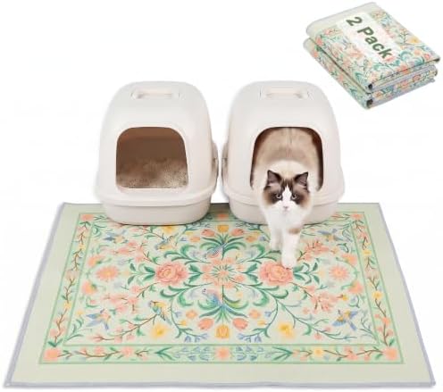 Bienbee Cat Litter Mat, 2PCS 33"x22" Machine Washable Litters Box Mats Non-Slip &Waterproof Cat Litters Trapping Mats Easy to Clean Mat for Litter Box Less Waste Protects Floors Pastel Green L