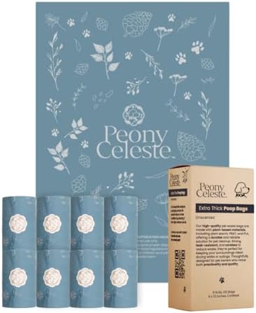 Extra Thick Poop Bags by Peony Celeste - Blue Stone Color, Leak-Resistant, Coreless, Unscented Pet Waste Bags, 9x13 Inches