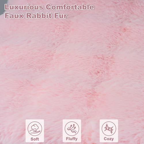 Orthopedic Dog Beds for XL Dogs, Fluffy Faux Rabbit Fur Pet Bed with Removable Washable Cover, Dog Bed Mat with Egg Crate Foam & Waterproof Lining, Anti Slip Bottom, Pink,44"x32"x4"