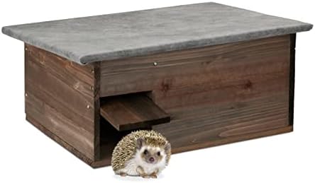 Relaxdays Hedgehog House, with Floor, Flap Door, Labyrinth Entrance, Wooden, Protect, Hutch, HxWxD: 20x45.5x33 cm, Brown