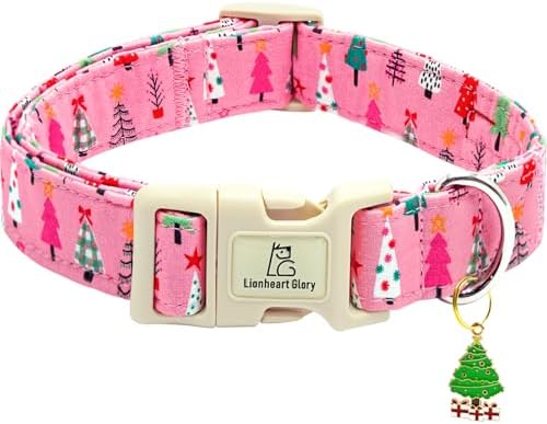 Lionheart glory Christmas Dog Collar, Pink Christmas Tree Dogs Collar Adjustable Soft Comfortable Collars for Small Dogs Girl or Boy Pet Gift Fall Cute Collar