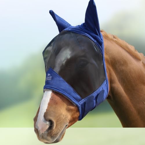 Harrison Howard CareMaster Pro Luminous Horse Fly Mask Large Eye Space Standard with Ears UV Protection for Horse Navy M Cob