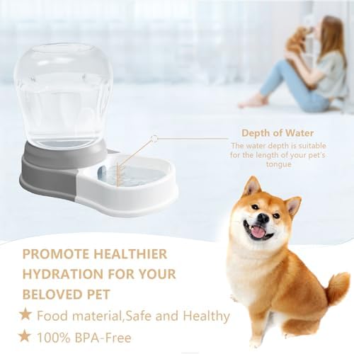 STALTWO 1 Gallon Automatic Gravity Dog Water Dispenser, BPA-Free, Grey