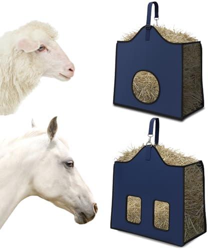 Hay Feeder for Goats and Horses - Slow Feed Design, Heavy Duty Hanging Hay Bag for Barn, Trailer & Paddock, Easy to Hang & Clean(1pcs, Navy Blue)