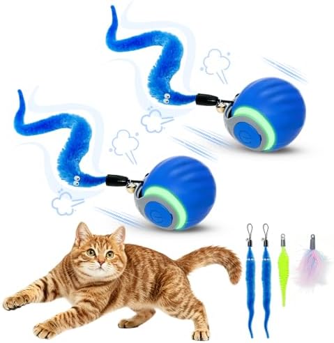 Interactive Cat Toy Ball - Automatic Moving Cat Ball for Indoor Cats with 3 Tails, Rechargeable Silent Kitten Toy for Boredom & Exercise, Rolling Ball Toy with 2 Modes & 2 Speeds.