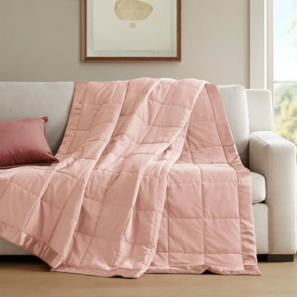 Madison Park Down Alternative Queen Blanket for Bed, Satin Trim, Blush